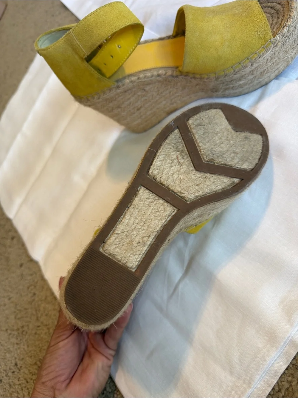 Yellow Suede Espadrille Wedge Sandals with Ankle Strap